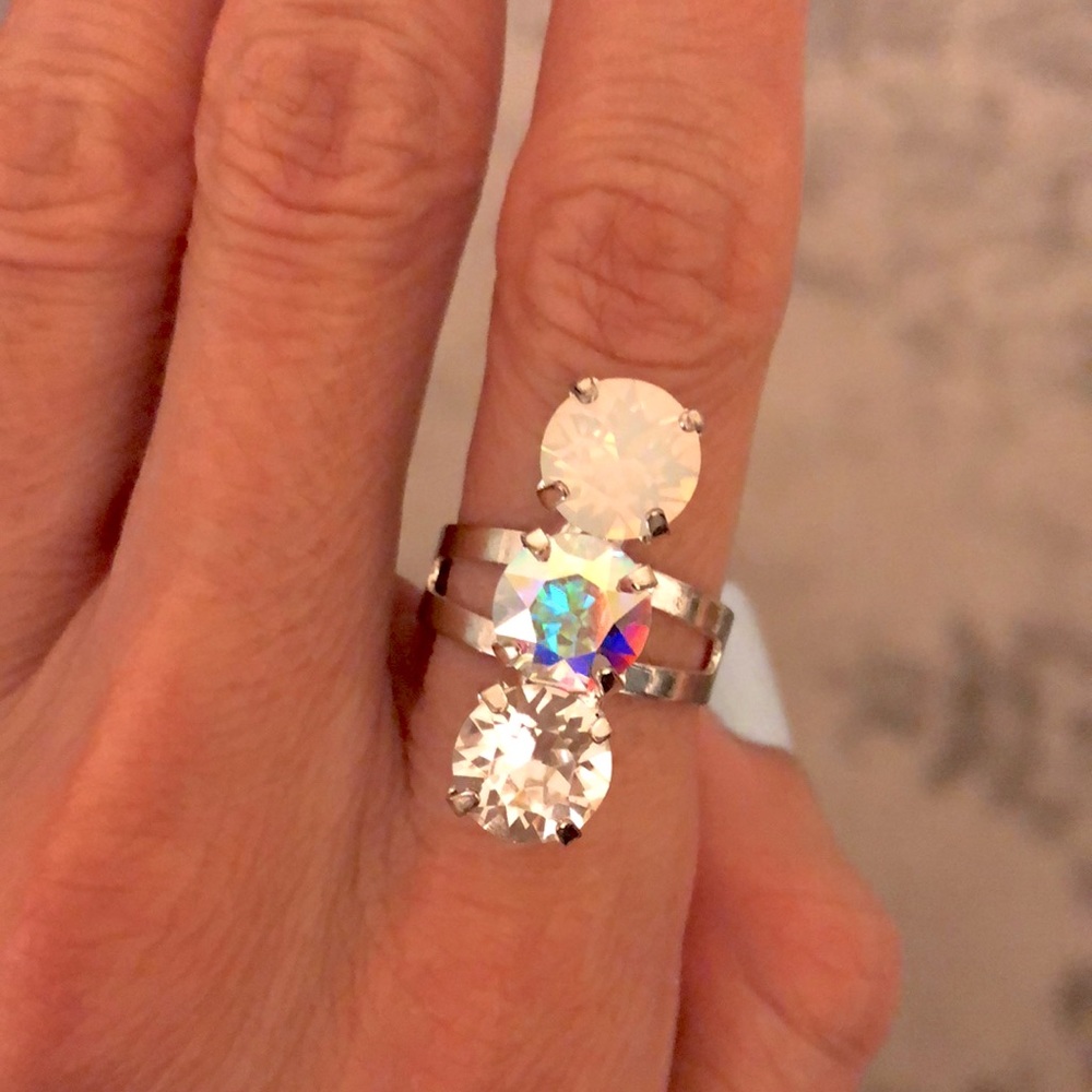 White Opal + AB Crystal Ring